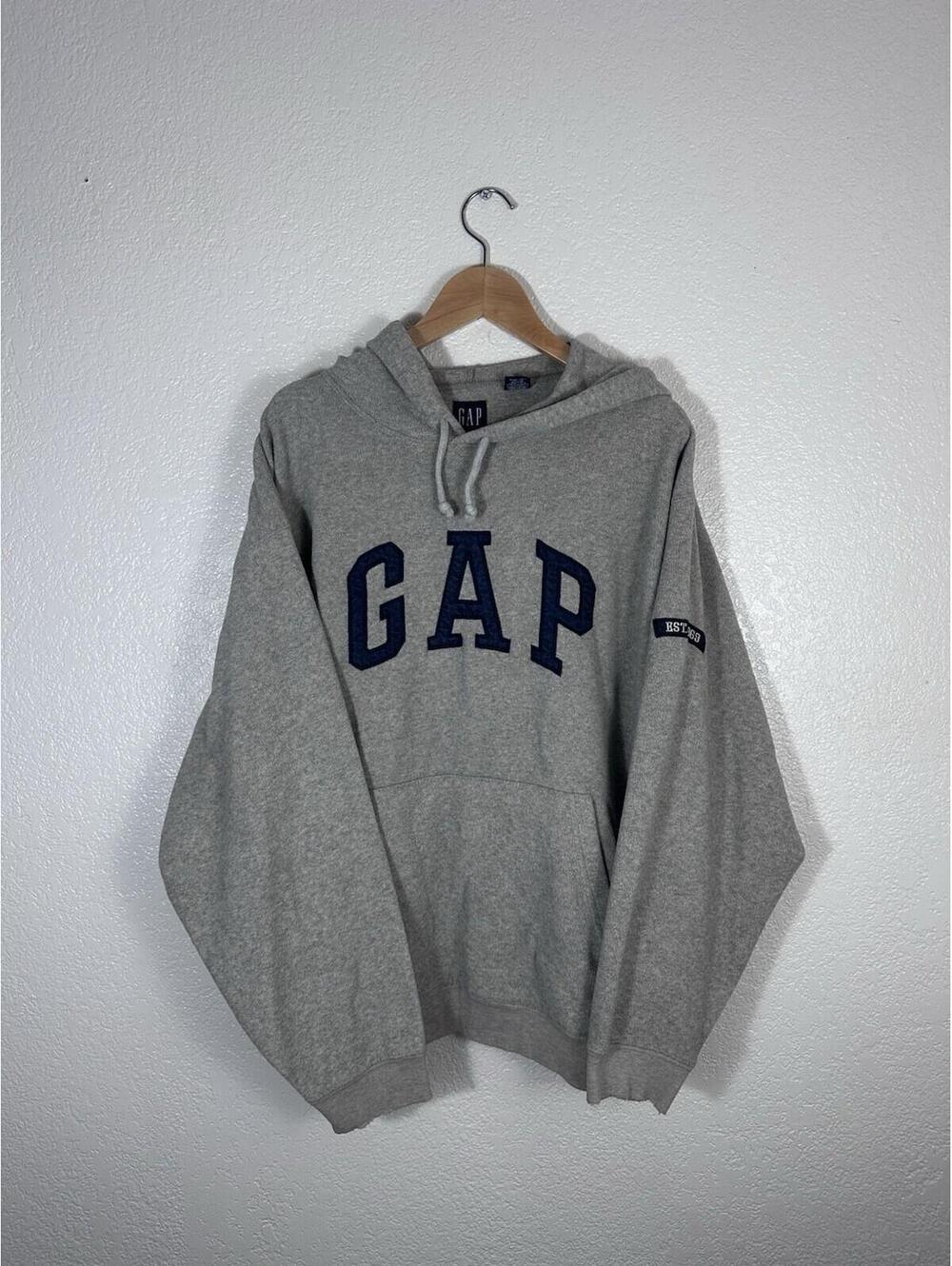 GAP Hoodie Men’s Medium Gray Big Logo Pullover Fleece Sweatshirt